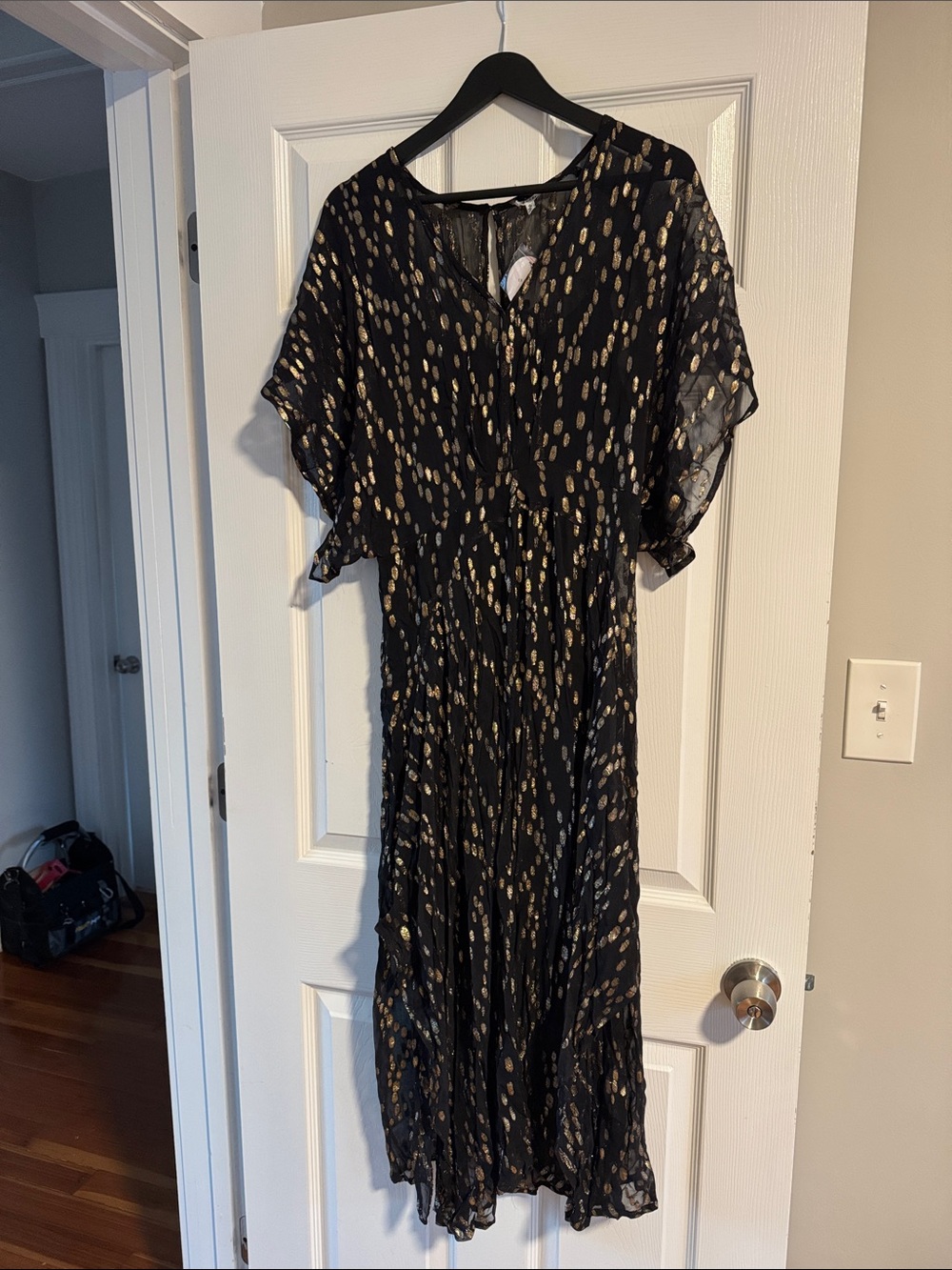 En Creme Black Maxi Dress with Gold Dot Print